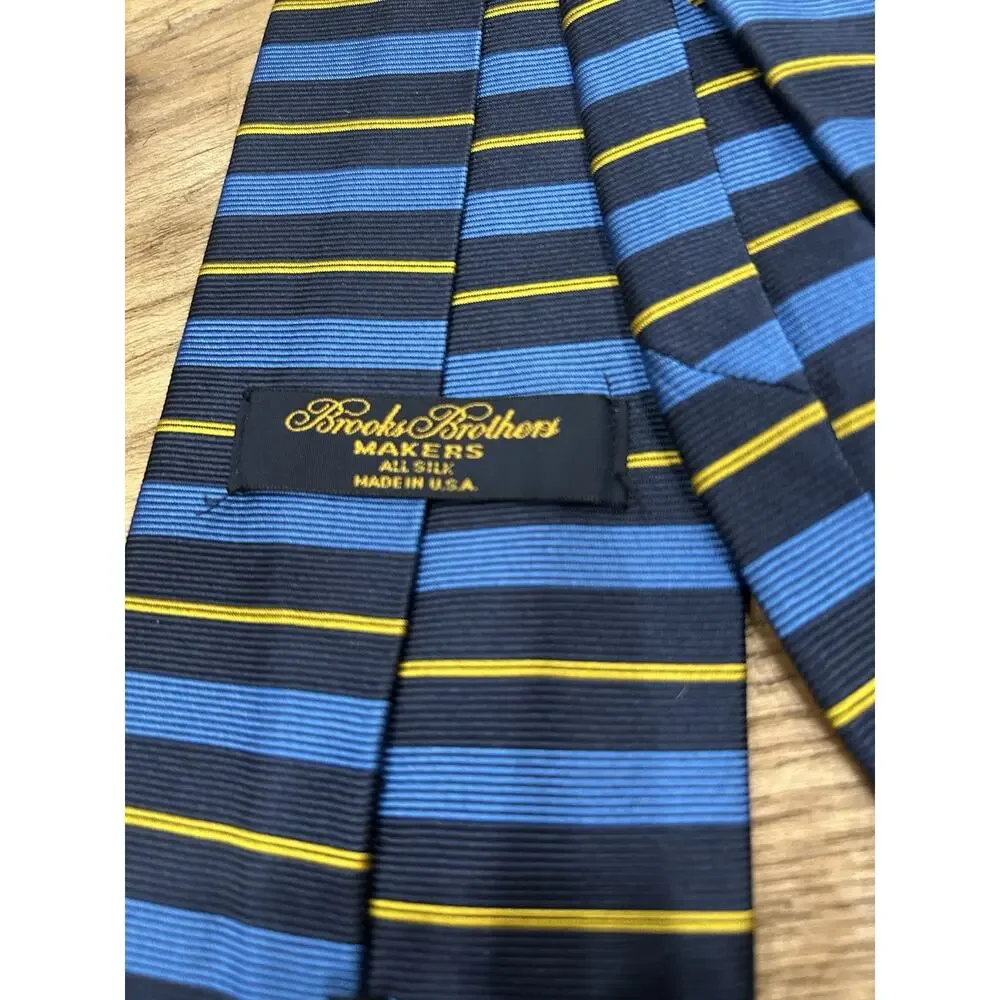 Brooks Brothers Makers Men’s Tie Blue Striped 4” Thick Silk Necktie‎ made in USA